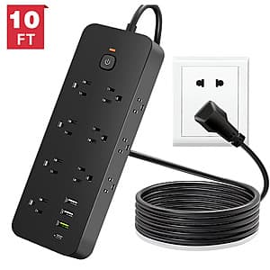 Meromore 1875J Surge Power Strip w/ 13x AC Outlets, 4x USB & 10' Cord $14.40