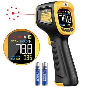 Vesogy infrared temperature gun with digital display and trigger handle, designed for measuring temperatures from -58°F to 932°F.