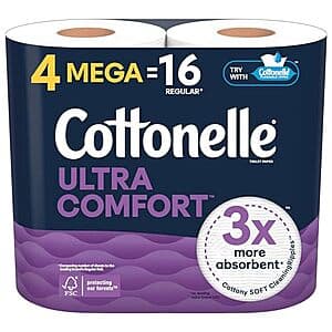 4-Pack 244-Sheets Cottonelle Toilet Paper Mega Rolls (Ultra Comfort) $4 w/ Subscribe & Save