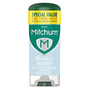 2-Pack 3.4-Oz Mitchum Antiperspirant Deodorant Gel Stick for Men (Unscented) $4.40 w/ Subscribe & Save