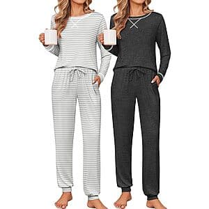 2-Pack Ekouaer Women's Long Sleeve Pajama Set w/ Jogger Pants (Various) $20