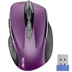 TeckNet Pro 2600 DPI Ergonomic Wireless Optical Mouse w/ 6 Buttons (Purple) $6