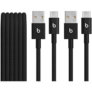 2-Pk 1.5m Beats USB-A to USB-C or USB-C Charging Cables (Black) $14