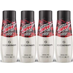 4-Pack 14.9-Oz SodaStream Zero Sugar Drink Mix (MTN Dew Code Red) $16.25 w/ Subscribe & Save