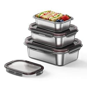 3-Pk GENICOOK Stainless Steel Storage Containers w/ Lids (22-Oz, 44-Oz, 76-Oz) $18