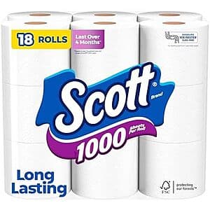 18-Pack 1000-Sheets Scott 1000 Toilet Paper 3 for $31.50 w/ Subscribe & Save + Free S&H