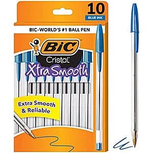 10-Ct BIC Cristal Xtra Smooth 1.0mm Medium Point Ballpoint Pens (Blue) $0.95