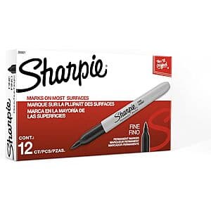 Prime Members: 12-Ct Sharpie Fine Tip Permanent Markers (Black) $4.85 w/ S&S + Free S&H