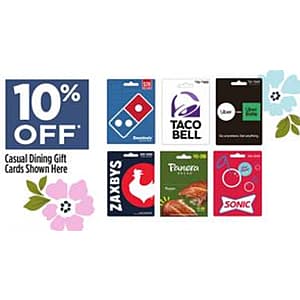 Dollar General In-Store Offer: Select Gift Cards: Uber/Uber Eats, Dominos & More 10% Off (Valid thru 4/25)