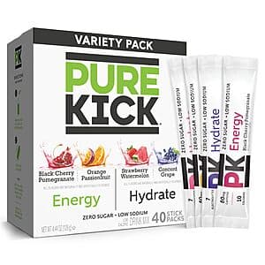 40-Ct PURE KICK Energy & Hydrate Singles To Go Drink Mix Variety Pack (4 Flavors) $7.80