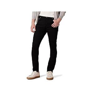 Amazon Essentials men's skinny-fit denim jeans and crewneck sweater in classic colors.