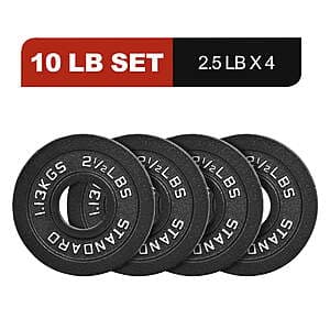 Signature Fitness 1" & 2" Cast Iron Weight Plates: 4-Pack 2.5lb $8, 2-Pack 25lb $30 & More