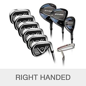 Callaway Edge golf club set in standard packaging, showing complete set of clubs with irons, woods, and putter.