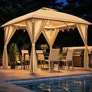 10'x10' LAUSAINT HOME Arc Double-Tier Roof Gazebo Canopy w/ Curtains (2 Colors) $144 + Free S/H
