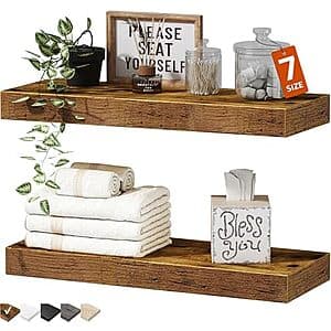 2-Pack 15.7" QEEIG Bathroom Floating Shelves (Rustic Brown) $10