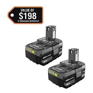 2-pk RYOBI ONE+ 18V 4.0Ah Lithium-Ion Batteries $69 + Free Shipping