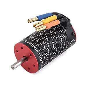 Arrma brushless electric motor for RC vehicles with cylindrical metallic casing and connector terminals.