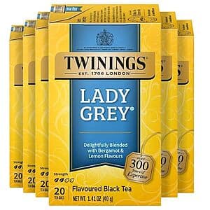 Select Accounts: 6-pk 20-ct Twinings Lady Grey Black Tea Individually Wrapped Bags $9.60 w/ Subscribe & Save
