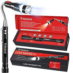 Hinshark Extendable Telescoping Magnetic Pickup Tool w/ LED Flashlight $9.50
