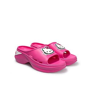Hello Kitty character-themed fashion boot for little girls in pink and white colors with iconic Sanrio branding.
