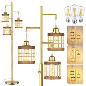 68" QiMH Industrial Stepless Dimmable Tree Floor Lamp w/ 3 LED Bulbs $35 + Free S&H