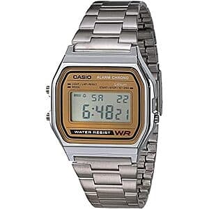 33.2mm Casio A158WEA Digital Quartz Watch w/ Stainless Steel Band (Silver/Gold) $22