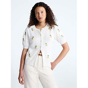 Free Assembly Women's Lightweight Short Puffed Sleeve Beaded Cardigan (2 Colors) from $7.10