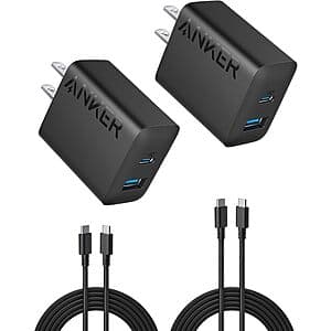2-Pack Anker 20W 2-Port USB Wall Chargers w/ 2-Pack 5' USB-C Cables $13
