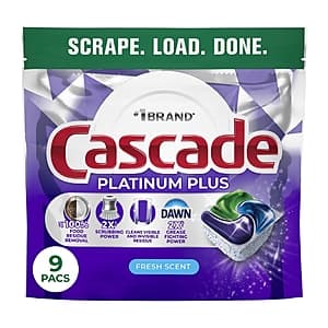 9-Count Cascade Platinum Plus Dishwasher Detergent Pods + $4 Walmart Cash $4.95