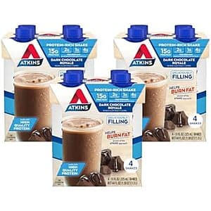 12-Pack 11-Oz Atkins 15g Protein Shake (Dark Chocolate Royale) $9.70 w/ Subscribe & Save