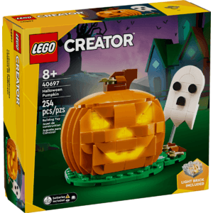 254-piece Lego Halloween Pumpkin building set with orange pumpkin-shaped construction and seasonal design.