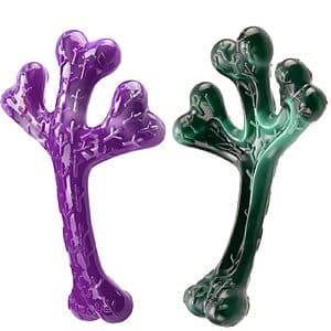 Two beef-flavored dog chew toys designed for aggressive chewers, suitable for large breed dogs.