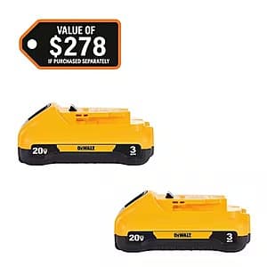 2-Pk DeWALT 20V Max Lithium Ion 3.0Ah Batteries $60 + Free S&H