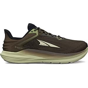 Brown Altra Men's Torin 8 GTX road running sneakers with Gore-Tex waterproofing, shown from a side angle to display the shoe's profile and construction.