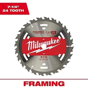 Milwaukee 7-1/4" x 24-Tooth Wood Cutting Framer Circular Saw Blade $5.95 + Free S&H