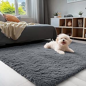 4' x 5.9' OLANLY Washable Shaggy Area Rug w/ Non-Slip Backing (Grey) $10