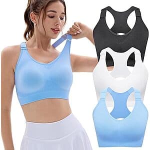 3-Pk FITTIN Women's Adjustable Padded Sports Bra (Blue/White/Ice Blue) $13.50