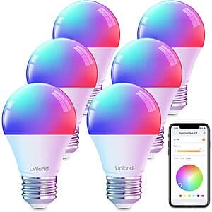 6-Pk Linkind A19 E26 Dimmable Color Changing RGBTW Smart Light Bulbs $20 + Free S&H
