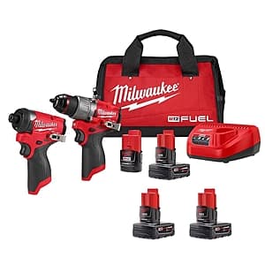 Milwaukee M12 FUEL 12V Brushless Hammer Drill & Impact Driver Kit w/ 4 Batteries $199 + Free Shipping