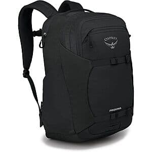 Osprey Proxima Campus 30L laptop backpack in gray/navy colorway, front view showing laptop compartment and organizational pockets.