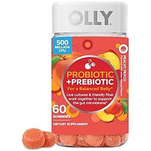 60-Count OLLY Probiotic + Prebiotic Gummy Supplement (Peachy Peach) $6.25 w/ Subscribe & Save
