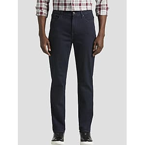 Joseph Abboud men's comfort stretch jeans in straight and athletic fits, displayed in various colors.