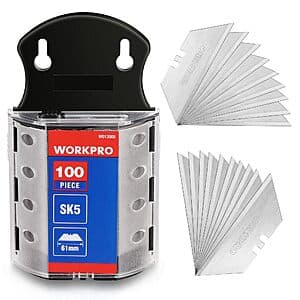 100-pk WORKPRO Utility Knife Blades w/ Dispenser (SK5 Steel) $9.50