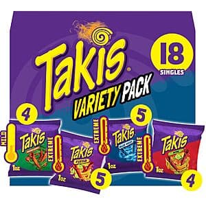 18-Pk 1-Oz Takis Assorted Flavored Mixed Rolled Tortilla Chips (Variety or Hero) $7.50 w/ Subscribe & Save