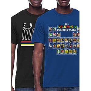2-Pk Super Mario Bros Short Sleeve Graphic Tee (Charcoal / Royal) $9