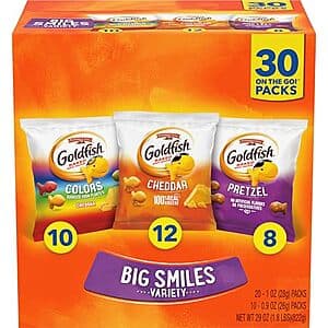 30-Count 0.9oz Goldfish Crackers Big Smiles Variety Pack $7.10 w/ Subscribe & Save