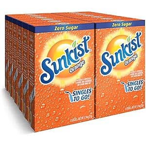 12-Ct 6-Pk Sunkist Soda Orange Singles To Go Drink Mix Packets $3.50