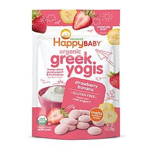 Select Accts: 1-Oz Happy Baby Organics Greek Yogis Freeze-Dried Snacks $2.35 w/ S&S