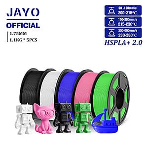 5-Pack 1.1kg JAYO High Speed PLA+ 2.0 1.75mm 3D Printer Filament (Various) $44.20 + Free Shipping