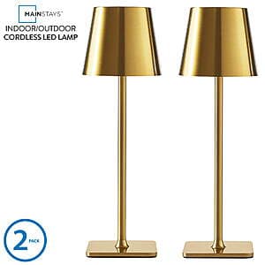 2-Pack Mainstays 13" Indoor/Outdoor Rechargeable Table Lamp (Black or Gold) $10